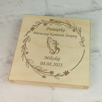 Pudełko na pieniądze na prezent Pamiątka Pierwszej Komunii Świętej + imię